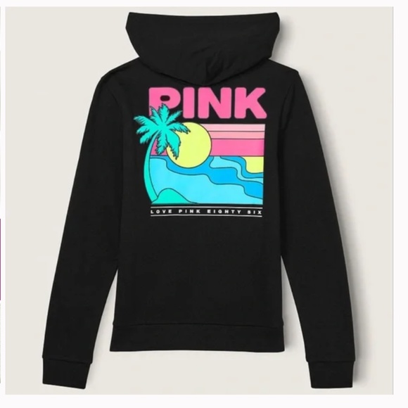 NWT Victoria’s Secret PINK Black Fleece Tropical Zip Hoodie, XXL - Picture 4 of 11